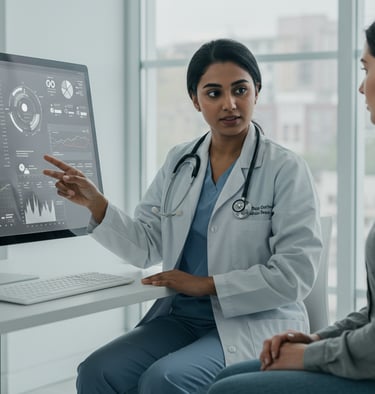 a woman doctor in a white lab coat and a doctor's coat