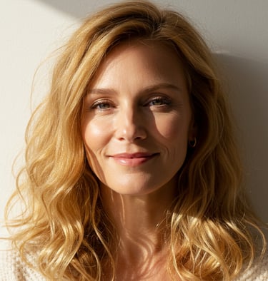 a woman with blonde hair and a white sweater