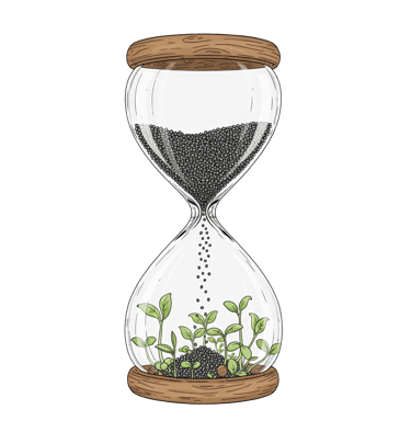 A glass hourglass, © 2025