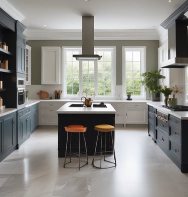 Before and after shots of a freshly renovated kitchen with modern fixtures.
