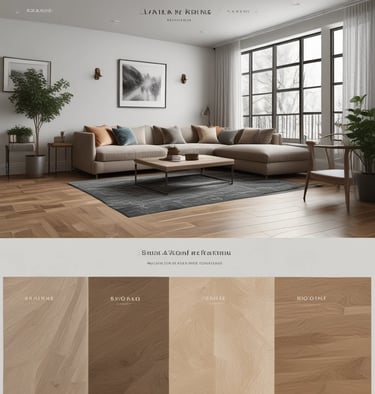 A skilled worker installing new wooden flooring in a bright living room.