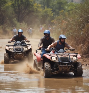Two men walking with a bus and building behind them