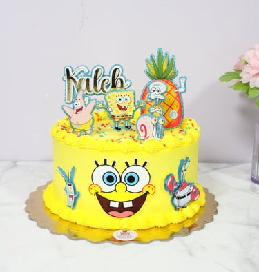 Tarta personalizada de Bob Esponja con diseño colorido para cumpleaños en Madrid