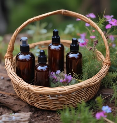 An open digital tablet displaying a colorful foraging guide with hand-drawn forest plants.
