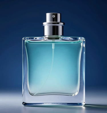 Commercial product shot of a high-end perfume bottle, liquid reflecting #E0FBFC light, hyper-realistic, studio lighting, deep blue accents #1A202C.
