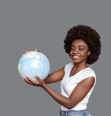 Woman holding globe on the side