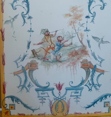 Peinture inspirée du style et genre pictural des Singeries du 18ème siècle.