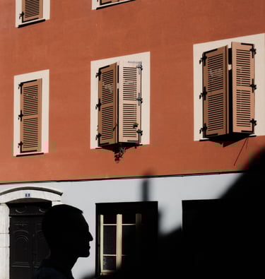 silhouette du visage d'un homme dans les ruelles colorées de grenoble