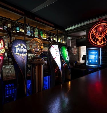 a bar with a bar with beer and beer