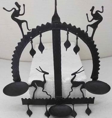 "Balanced hanging oil lamp in single ring design–iron ethnic decor-Designed for export"