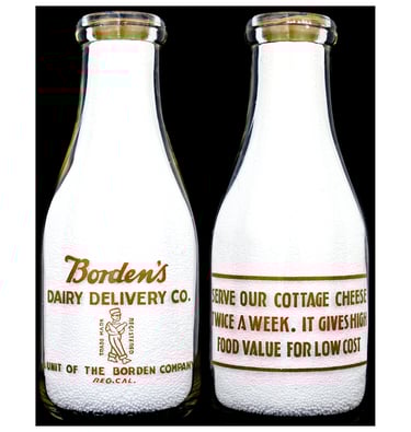 Borden's Dairy Delivery California milk bottle from San Francisco for sale.  Milk bottles for sale.