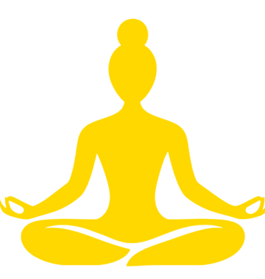 a woman sitting in a lotus pose with her hands on her knees