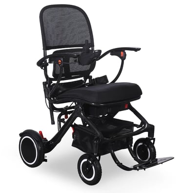 Lightweight carbon electric wheelchair with mesh seat and backrest