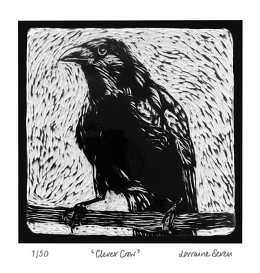 Limited edition giclee print of a clay tile featuring a crow