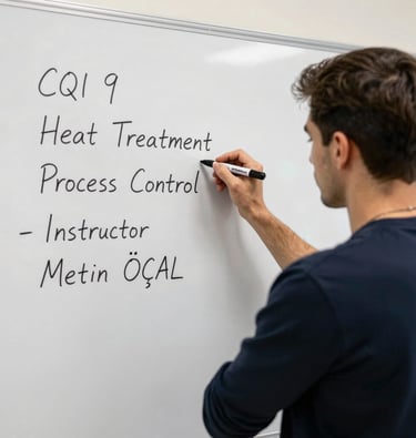 A professional instructor giving a presentation to a group around a conference table with a light blue background.