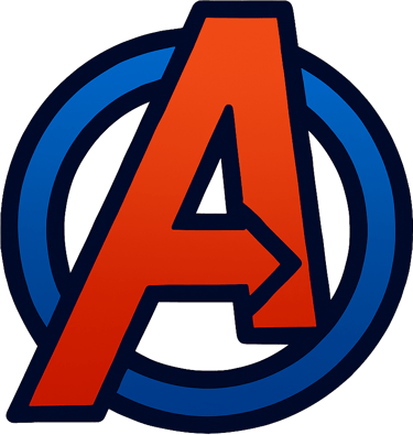 Red stylized Avengers A logo inside a blue circle icon for superhero comic book fans.