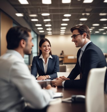 A focused business meeting where a team discusses growth strategies using charts and laptops.