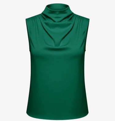 green mock neck satin tank top