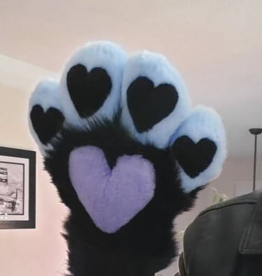 Blue and black hand paws with hearts made by Teto Creations