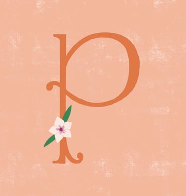 Letter P illustrated with phlox flowers.