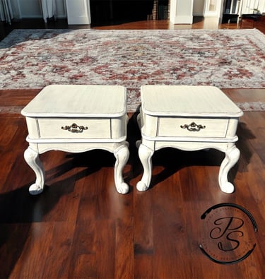 two patina cream end tables