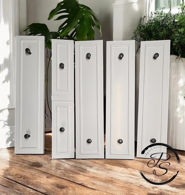 five white drawers