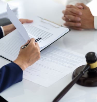defense lawyer reviewing files
