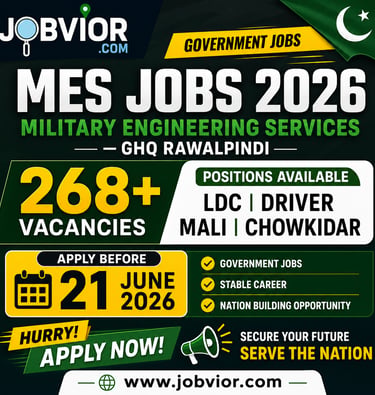 "Eye-catching MES Jobs 2026 recruitment poster featuring 268+ vacancies, positions including LDC, Dr