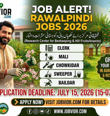 Rawalpindi Jobs 2026 poster featuring agriculture and research vacancies with application 
