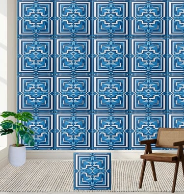 Greek Blue and White Tile Pattern Backsplash