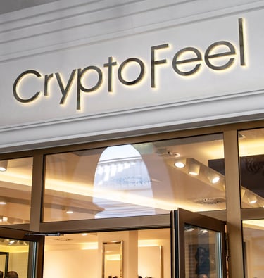 Logo CryptoFeel sur fronton de batiment