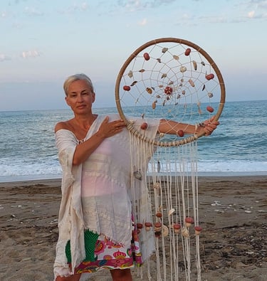 Makram krug, od elemenata sa plaže, Pelion