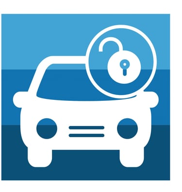 Car with padlock unlocked icon representing car door unlocking service 