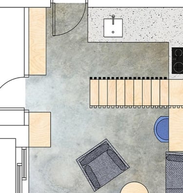 rendered floorplan for studio