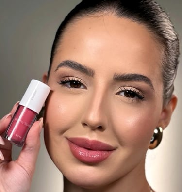a woman with a pink lip and a lippy