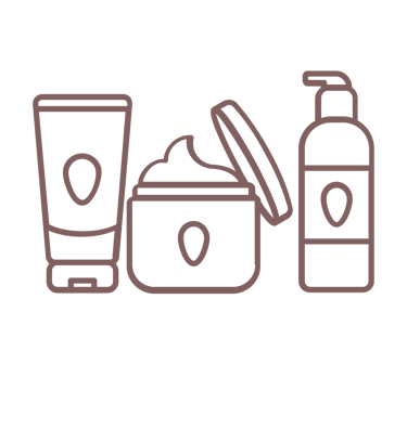 Illustratie van verzorgingsproducten zoals crème en lotion.