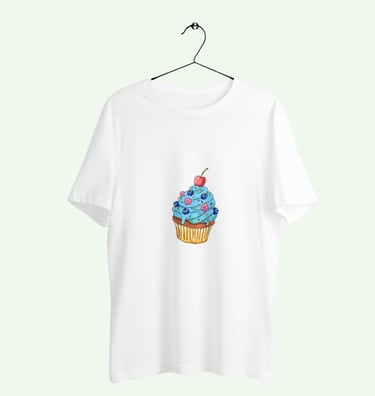 customed organic t-shirt, colored muffin, comic style