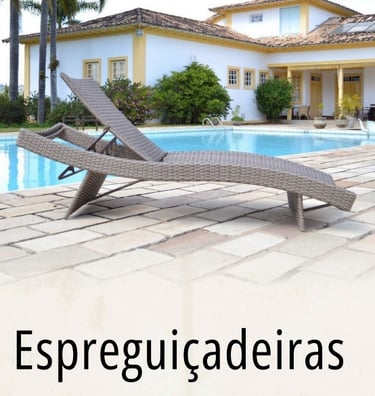 Espreguiçadeiras: móveis alto padrão em alumínio, corda náutica, fibra sintética pra área externa