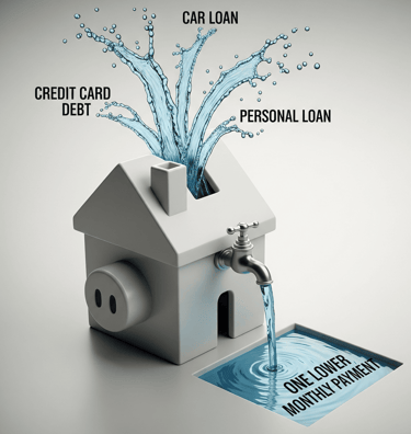 interest credit card, car loan, and line of credit debts into one new mortgage payment