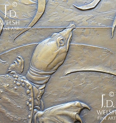 Softshell Turtles and Dragonfly - Bronze Relief Sculpture - Sold
