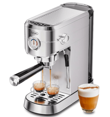 stainless steel coffee maker with frothier