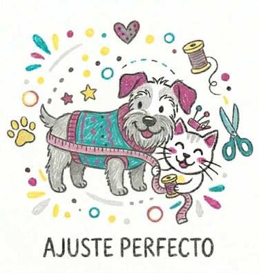 un gato midiendo a un perro con un suéter para asegurar un ajuste perfecto