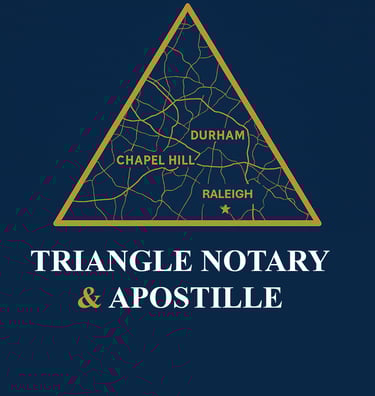 Triangle Notary & Apostille logo with gold triangle map of Raleigh, Durham, and Chapel Hill.