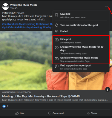 Facebook - post dismissal options