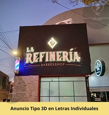 Letras 3D iluminas en una barberia en San Luis Potosi fabicados por Anuncios Luminosos Orión SLP