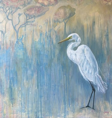 Egret and Suzani painting