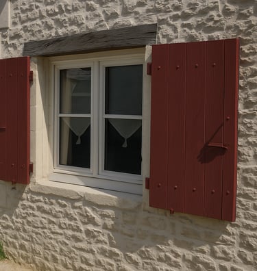Des volets en bois peints avec une peinture naturelle rouge basque