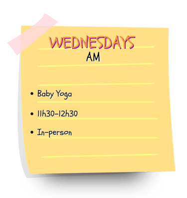 Mum and baby yoga schedule in Lisbon on Wednesdays.