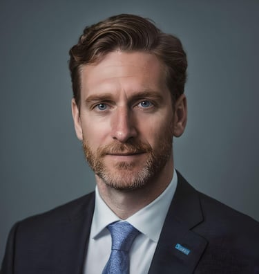 a man in a suit and tie with a blue tie