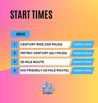 Start times for the ride on 05/16/2026